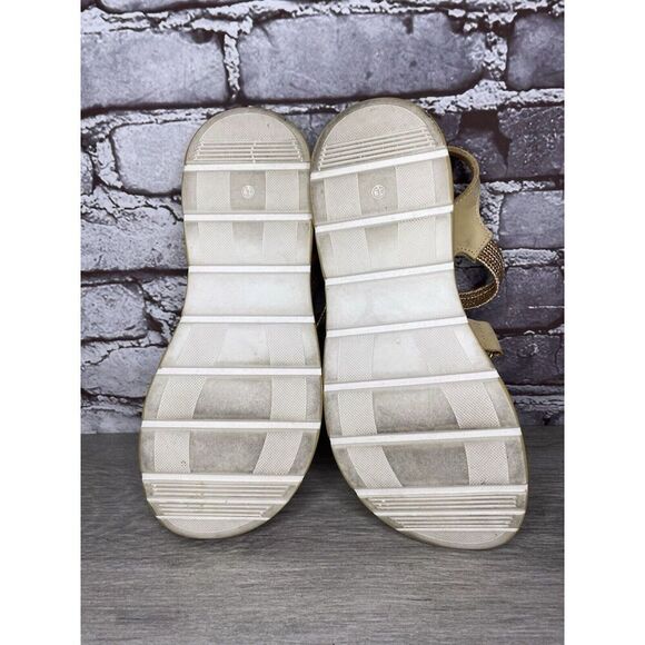 Fantasy Sandals Tan Nubuck Fabric Cross Strap Wedge Flex Sole Women’s 39EU/8.5US - Picture 7 of 16